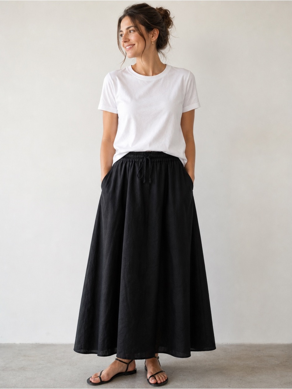 Classic Black A-Line Maxi Skirt - Elastic Waist